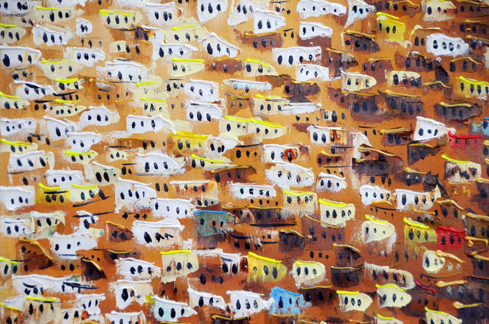 A painting depicting a favela - Ipanema Fair